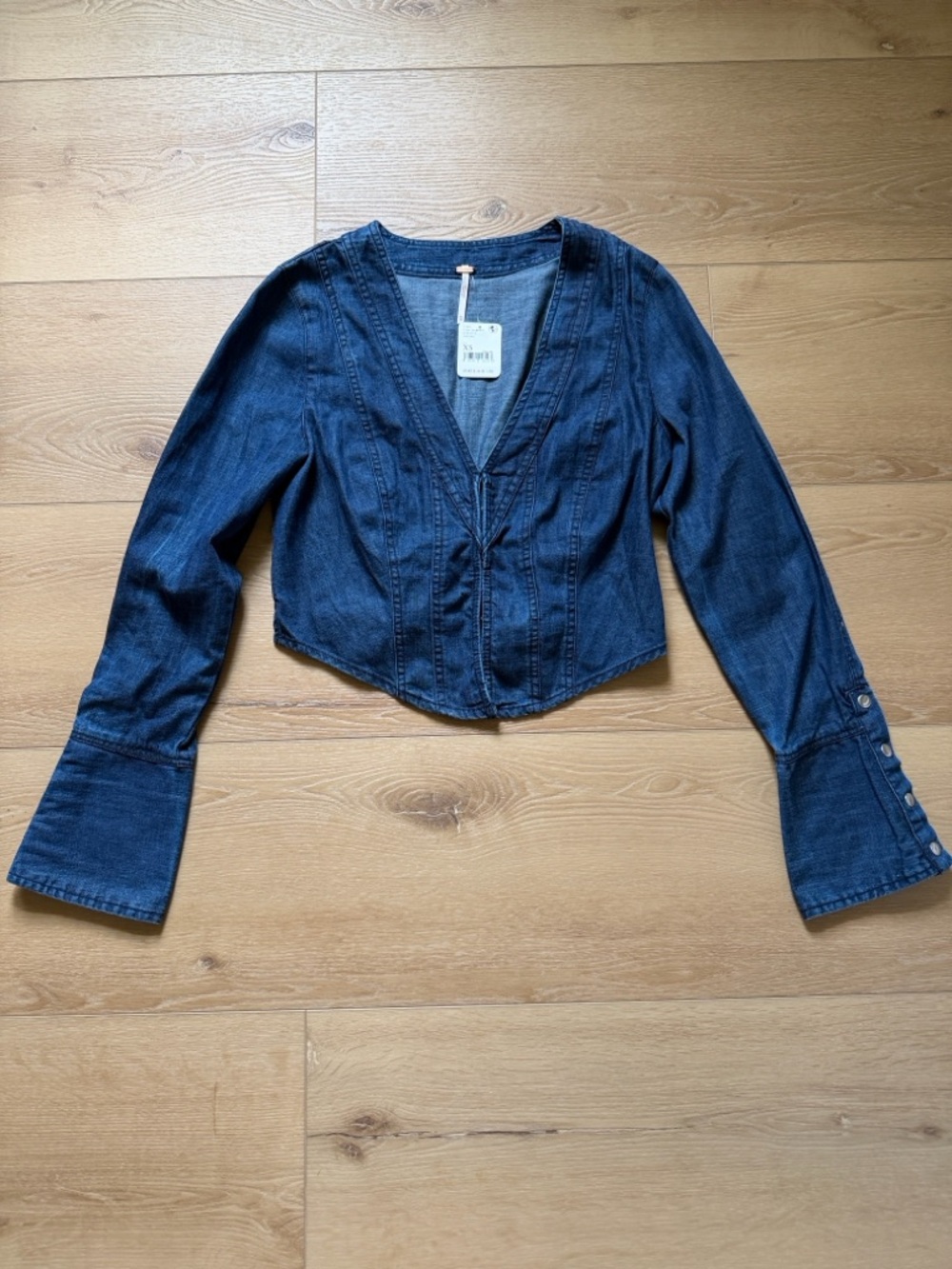 NWT Free People Caroline Denim Vneck Long Sleeve Top